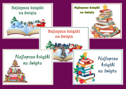 Najlepsze książki na święta – BIBLIOTEKA – Boże Narodzenie - gazetka- wystawka – napis – 10 wersji