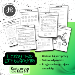 Liczby 11-20, Dni tygodnia - karty pracy do języka angielskiego dla klas 1-3