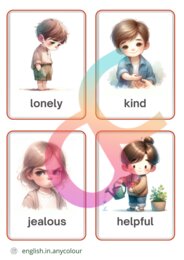 Angielski - Emotions - 2 rodzaje słownika obrazkowego, indywidualne karty BINGO, 4 ćwiczenia