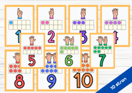 PAKIET EDUKACYJNY – CYFRY 1–10 z elementami do liczenia i gestami palców