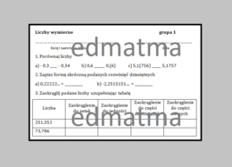 Kartkówka liczby wymierne (porównywanie liczb, rozwinięcia dziesiętne, zaokrąglanie)