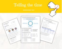 Telling the time worksheet - Podawanie czasu, godziny, język angielski, podwójne karty pracy, pełen zakres minutowy