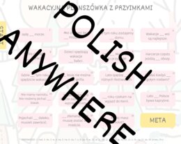 Wakacyjna planszówka z zaimkami.