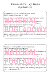 Szybkie karteczki – wyrażenia algebraiczne, sumy algebraiczne, jednomiany, redukcja wyrazów podobnych (karta pracy, kartkówka kl. 6, 7, 8)