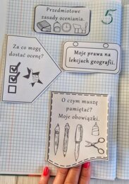 Przedmiotowe zasady oceniania (PZO) z geografii (klasa 5). Interaktywna notatka do wycinania, zginania i wypełniania przez ucznia.