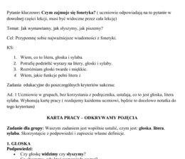Scenariusz lekcji z wykorzystaniem strategii OK, fonetyka: głoska, litera, sylaba, głoski twarde i miękkie, funkcja i