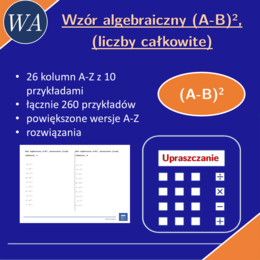 Wzór algebraiczny (A-B)^2, upraszczanie (liczby całkowite) | matematyka, algebra | 26 kolumn