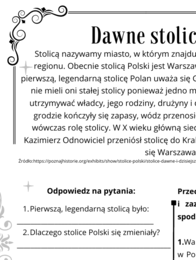 Legendy polskie i dawne stolice Polski - karty pracy i krótki tekst ze zrozumieniem