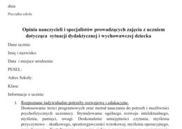 Opinia nauczyciela do Poradni Psychologiczno-Pedagogicznej-wzór