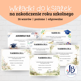 Wkładki do nagród książkowych na zakończenie roku szkolnego – klasy 1–8 SP - edytowalne, poziome