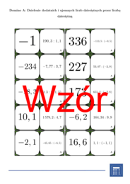 Domino - Dzielenie dodatnich i ujemnych liczb dziesiętnych przez liczbę dziesiętną | matematyka