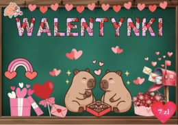 💗 Gazetka Walentynkowa 'Zakochane Kapibary| Główna grafika to plakat XXL- 4 x A4| Idealna dekoracja sali lub korytarza| 30 stron do druku