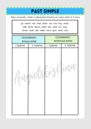 Past Simple - Regular & Irregular Verbs - czasowniki regularne i nieregularne - czas przeszły - 2 formy - karta pracy - .pdf do druku - A2 / B1