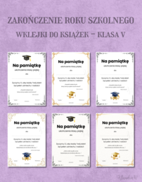 Wklejki do książek na zakończenie roku - klasa 5