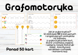 GRAFOMOTORYKA - Karty pracy + kreatywne i angażujące pomysły na zabawy z ich wykorzystaniem, rozwój małej motoryki małej , koordynacji wzrokowo-ruchowej i koncentracji
