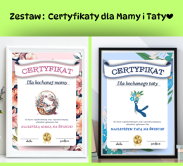 Certyfikat Najlepsza Mama + Certyfikat Najlepszy Tata - zestaw Certyfikatów dla Mamy i Taty ❤️