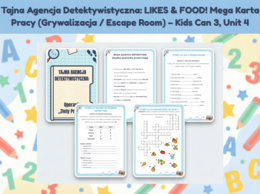 Tajna Agencja Detektywistyczna: LIKES & FOOD! Mega Karta Pracy (Grywalizacja / Escape Room) – Kids Can 3, Unit 4