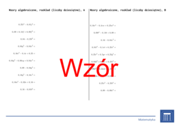 Wzory algebraiczne, rozkład (liczby dziesiętne) | matematyka, algebra | 26 kolumn
