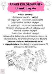Pakiet kolorowanek - Działania na ułamkach zwykłych