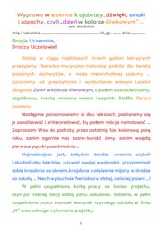 Jesień w wierszach: Leszka Długosza "Dzień w kolorze śliwkowym" i Leopolda Staffa "Deszcz jesienny".