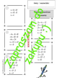 Równania pierwszego stopnia z jedną niewiadomą - karta pracy lub kartkówka z rozwiązaniami.