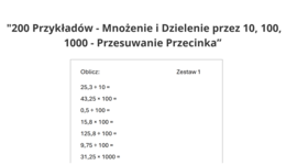 200 Przykładów - Mnożenie i Dzielenie przez 10, 100, 1000 - Przesuwanie Przecinka