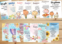 Pakiet dyplomów na zakończenie z różnymi postaciami