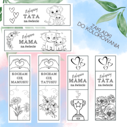 Zakładki do kolorowania Dzień Mamy, Dzień Taty