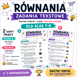 Karty pracy – Równania dla klas 7–8 (Poziom A i B)