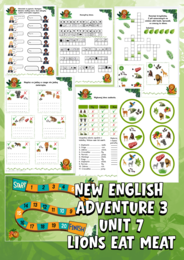 Karty pracy -New English Adventure 3 unit 7 Lion Eats Meat