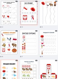 Świętujemy z Polską - zestaw kart pracy dla przedszkolaka. -20 zadań