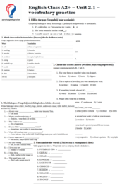 English Class A2+ – Unit 2.1 – vocabulary practice