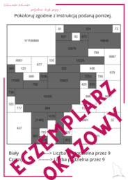 Kolorowanka - kodowanka - podzielność liczb przez 9