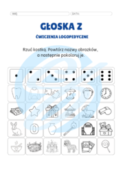 Ćwiczenia Logopedyczne Głoski „Z” – Rzuć Kostką, Powtórz i Pokoloruj! Idealne dla Logopedów Pracujących z Dziećmi