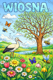 WIOSNA - kolorowanka XXL do druku | plakat 9 stron A4 + miniatura A4; świetlica; dekoracja; gazetka; plastyka; karta pracy