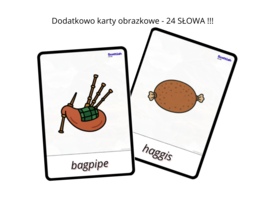 Discover Scotland - vocabulary bundle for preschoolers - Szkocja Kulturowe Karty Pracy dla uczniów przedszkola oraz zerówki przedszkolnej, Słownictwo dodatkowo karty obrazkowe