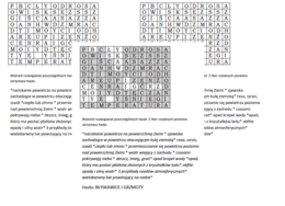 Wykreślanka na podsumowanie lekcji przyrody w klasie 4 o składnikach pogody