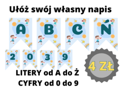 Ułóż własny napis z okazji Dnia Dziecka - Litery od A do Ż oraz cyfry od 0 do 9.