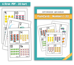 Karty Edukacyjne FLASHCARDS - Nauka Liczb Po Angielskiego. Liczby 1-20