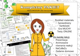 Chemia. Klasa 8. Węglowodory. Kompletny PAKIET materiałów do całego działu dla nauczyciela. Prezentacja. Karta pracy. Gra dydaktyczna. Zadanie. Sketchnotka. Powtórzenie wiadomości. Kartkówka. Sprawdzian.