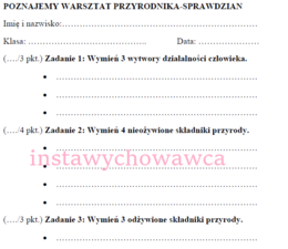 Poznajemy warsztat przyrodnika - sprawdzian