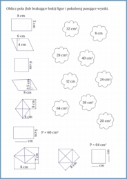 Pole prostokąta, kwadratu, równoległoboku i rombu - karta pracy