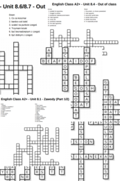 English Class A2+ – Unit 8 – krzyżówki – Zawody/8.2_8.3/Szkoła i edukacja/Out of class