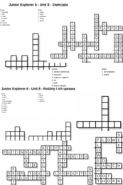 Junior Explorer 6 – Unit 8 – krzyżówki – Zwierzęta/Rośliny i ich uprawa/Ochrona środowiska/Krajobraz/Inne słówka