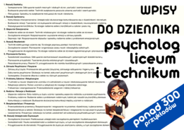 Wpisy do Dziennika - Psycholog - liceum i technikum - gotowce, inspiracje, przykłady