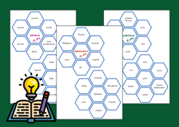 RODZAJE LITERACKIE - epika - liryka - dramat - gatunki synkretyczne - fiszki - heksy, - powtórka - egzamin