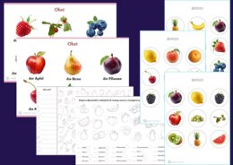 Niemiecki - materiały z zakresu leksykalnego Owoce: słownik obrazkowy, BINGO, 2 ćwiczenia