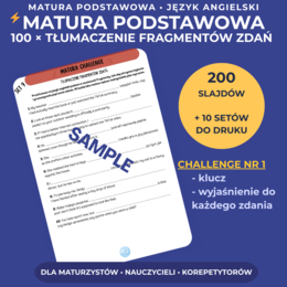 Maturalny Challenge #1: 100 tłumaczeń pod klucz CKE (klucz, krótkie wyjaśnienia + 10 setów do druku)