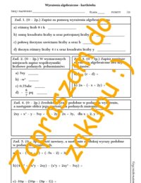 Wyrażenia algebraiczne cz. 1. - kartkówka, karta pracy