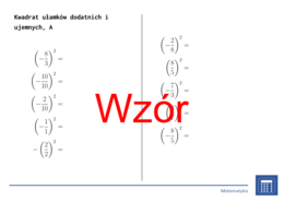 Kwadrat ułamków dodatnich i ujemnych | matematyka | 26 kolumn